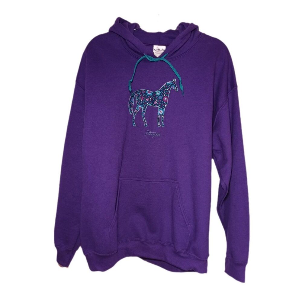 NEW Stirrups Brand Purple Floral Horse Hoodie Size L